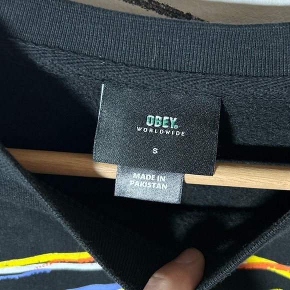 Obey Black Graffiti Flower Graphic Sweatshirt Size Small - Picture 4 of 8